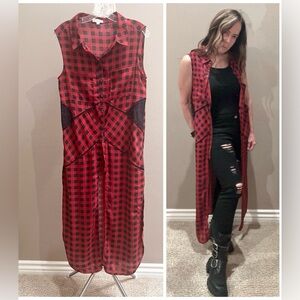 Plaid Sleeveless Duster Shirt